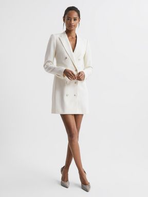 Cream Reiss Marcy Wool Blend Tuxedo Mini Dress