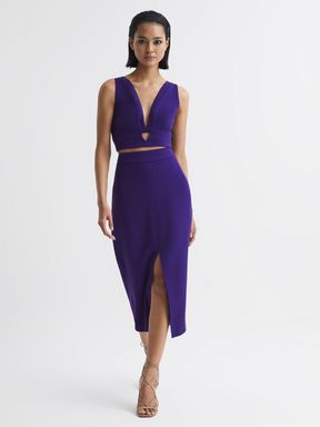 Purple Reiss Ciara Wool Pencil Skirt