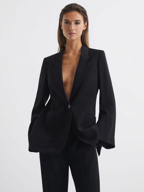 Black Reiss Maia Single Breasted Split Sleeve Tailored Fit Blazer