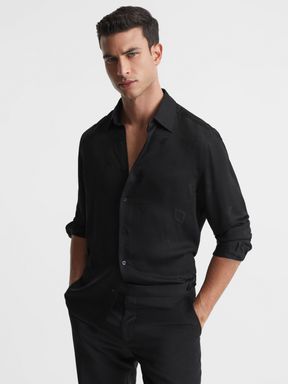 Black Reiss Cocktail Jacquard Button-Through Shirt