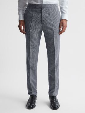 Blue Reiss Hustle Micro Puppytooth Slim Fit Trousers