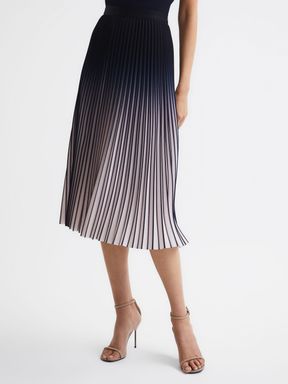 Cream/Black Reiss Mira Ombre Pleated Midi Skirt