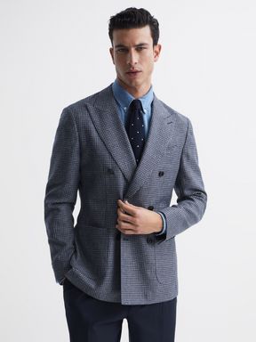 Blue Reiss Monument Double Breasted Dogtooth Blazer