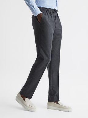 Charcoal Reiss Elford Slim Fit Wool Elasticated Waist Trousers