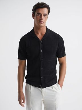 Black Reiss Amersham Textured Button Through Shirt