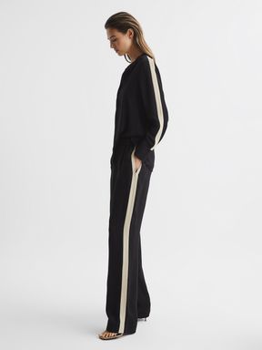 Black Reiss Aria Wide Leg Stripe Trousers
