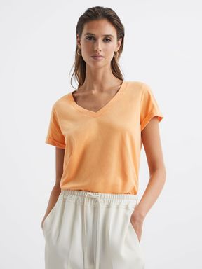 Orange Reiss Luana Cotton Jersey V-Neck T-Shirt