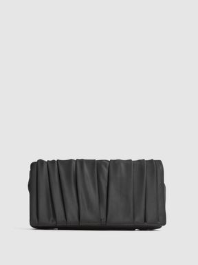 Black Reiss Camille Satin Pleated Clutch Bag