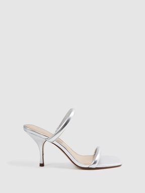 Silver Reiss Emery Leather Double Strap Heels