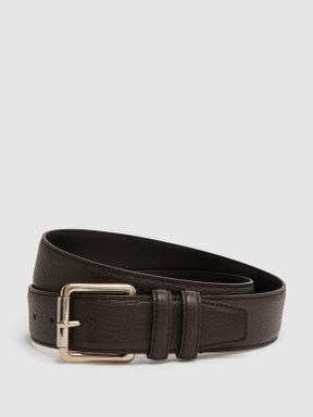Chocolate Reiss Lucas Grained Leather Belt