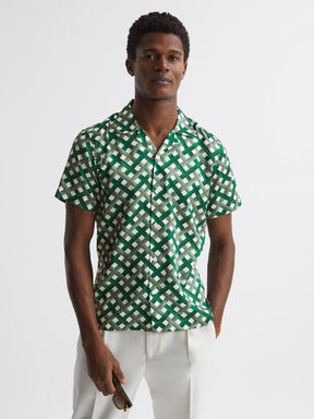 Green/Ivory Reiss Elden Slim Fit Cuban Collar Shirt