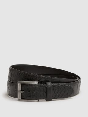 Black/Gunmetal Reiss Albany Leather Belt