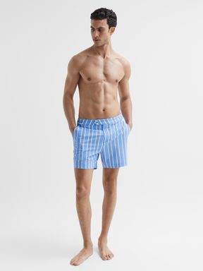 Soft Blue Reiss Palm Striped Swim Shorts