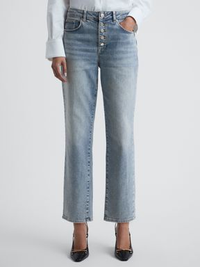 Light Blue Reiss Maisie Cropped Mid Rise Straight Leg Jeans