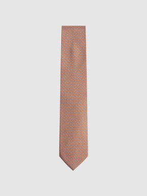 Bright Orange Reiss Como Silk Geometric Printed Tie