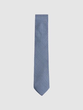 Airforce Blue Reiss Como Silk Geometric Printed Tie