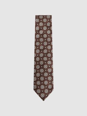 Tobacco Melange Reiss Lucere Medallion Printed Silk Tie
