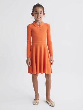 Orange Reiss Clare Knitted Fit and Flare Dress