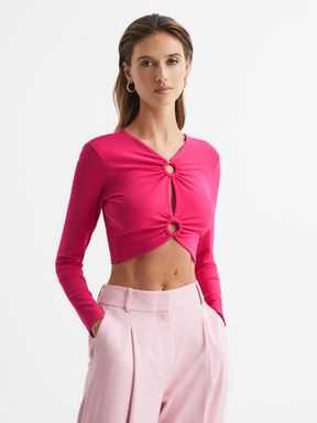 Pink Reiss Hannah Ring Front Crop Top