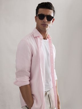 Soft Pink Reiss Ruban Linen Button-Through Shirt