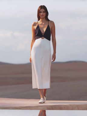 Navy/White Reiss Ella Colourblock Strappy Midi Dress