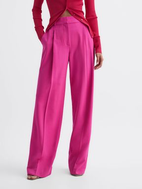 Pink Reiss Christa Wide Leg Wool Pleated Trousers