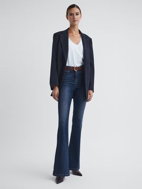 Mid Blue Reiss Beau High Rise Skinny Flared Jeans