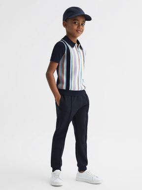 Multi Reiss Harris Striped Ribbed Half Zip Polo T-Shirt