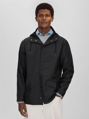 Black Reiss Rains Hooded Raincoat Jacket