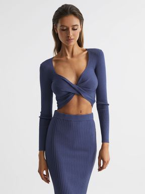 Blue Reiss Iona Knitted Twist Cropped Top