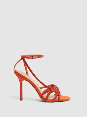 Bright Orange Reiss Eryn Embellished Heeled Sandals