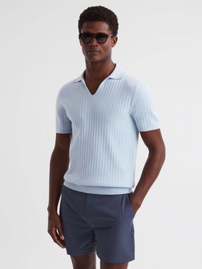 Soft Blue Reiss Felix Slim Fit Open Collar Polo Shirt