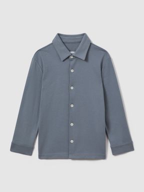 Airforce Blue Reiss Hendon Cotton Button-Through Shirt