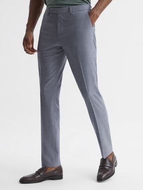 Airforce Blue Reiss Fold Slim Fit Trousers