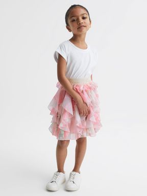 Pink Print Reiss Lola Ruffle Tulle Skirt