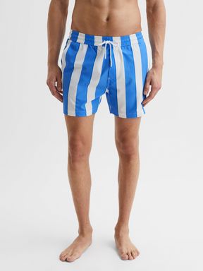 Ocean Blue/White Reiss Ocean Striped Drawstring Swim Shorts