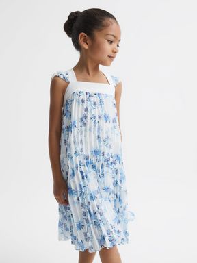 Blue Print Reiss Aster Floral Printed Pleated Dress