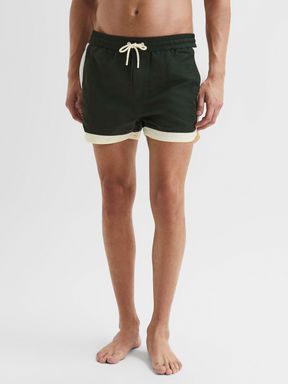 Bottle Green/White Reiss Surf Drawstring Contrast Swim Shorts