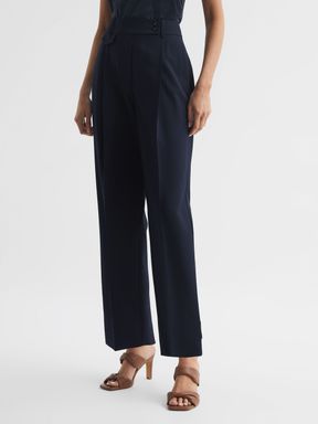Navy Reiss River High Rise Cropped Tapered Trousers
