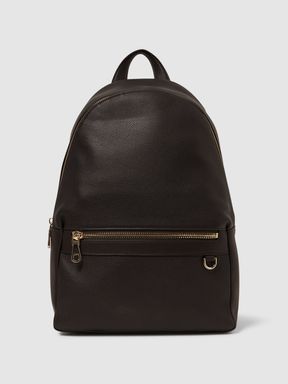 Dark Brown Reiss Drew Leather Zipped Backpack