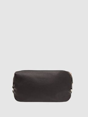 Chocolate Reiss Cole Leather Washbag