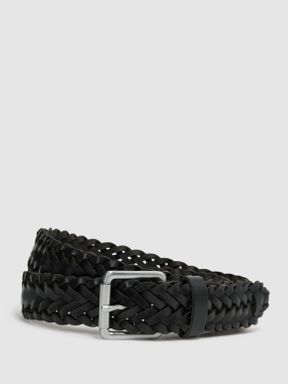 Black Reiss Carlton Woven Leather Belt