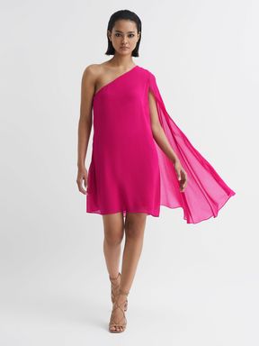 Pink Reiss Fleur Sheer Cape Sleeve Mini Dress