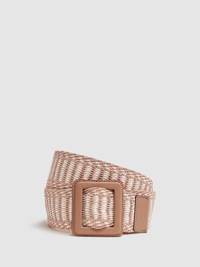 Neutral Reiss Daisy Raffia Buckled Belt