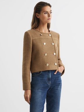 Camel Reiss Esmie Cropped Double Breasted Jacket