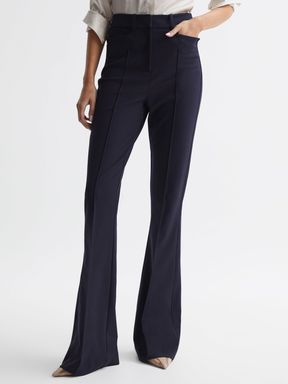 Navy Reiss Dylan Flared High Rise Trousers