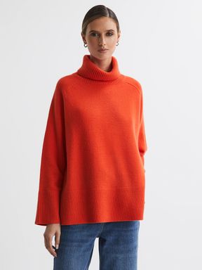 Orange Reiss Edina Relaxed Wool-Cashmere Blend Roll Neck Jumper