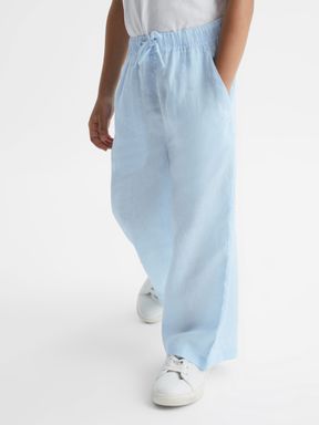 Ice Blue Reiss Cleo Linen Drawstring Trousers