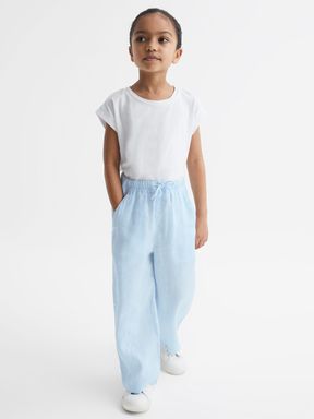 Ice Blue Reiss Cleo Linen Drawstring Trousers