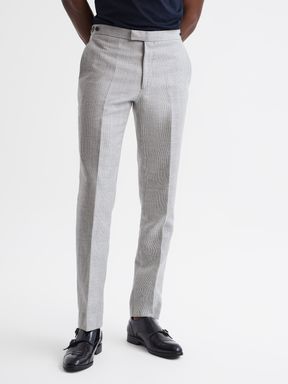 Grey Reiss Matinee Wool Linen Blend Slim Fit Trousers